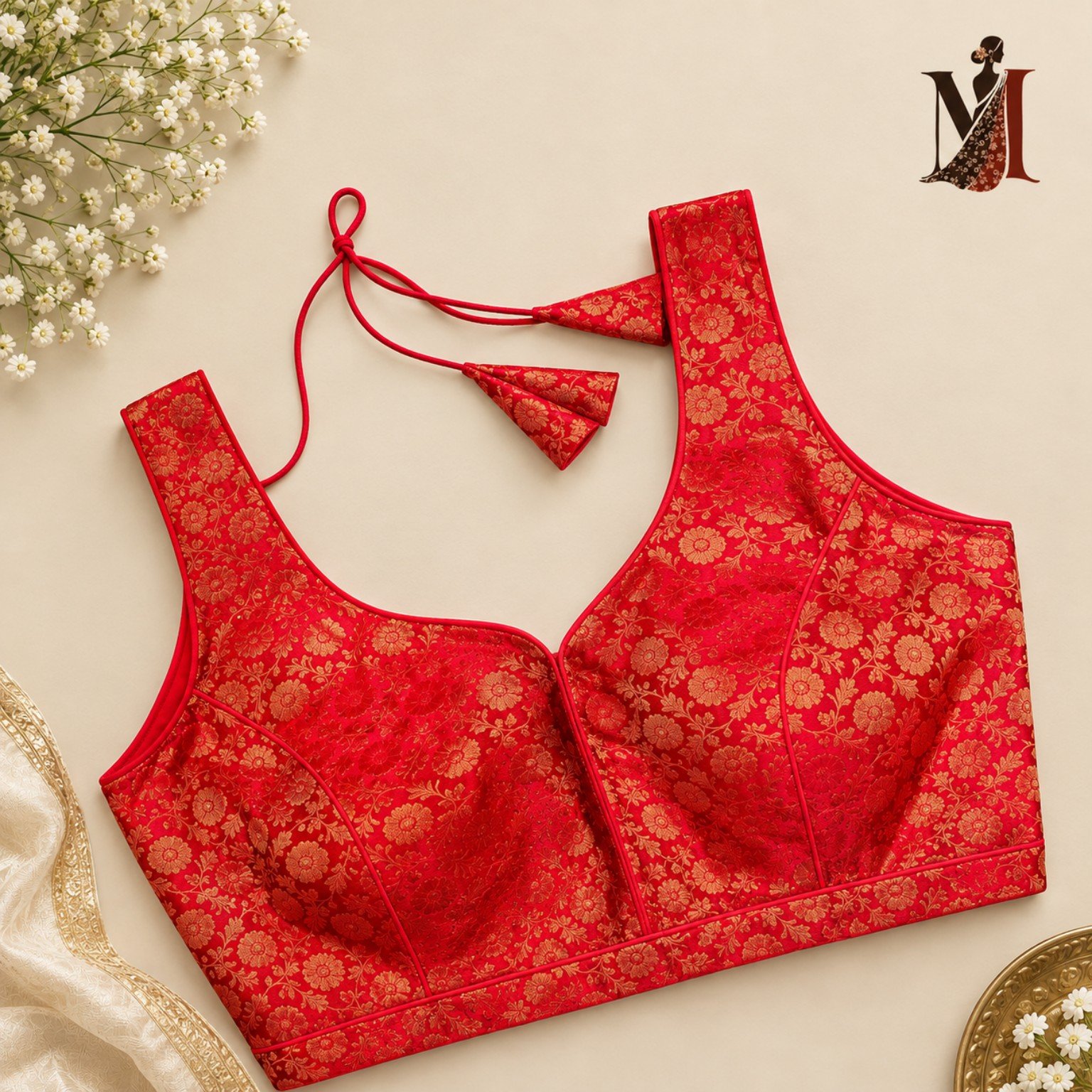 Red embroidered designer blouse